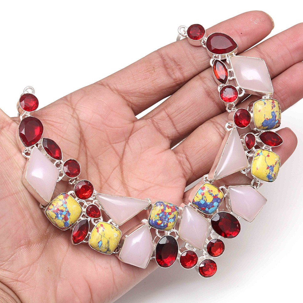 Pink Rose Quartz Garnet Gemstone Necklace for Women Unisex 18-20 Inch