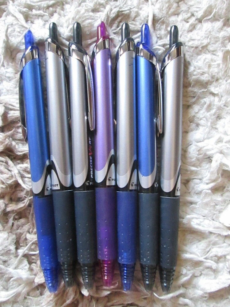 7 Pilot Precise V5 RT Pens, Extra Fine Point, Rolling Ball ~~Blue, Purple, Black
