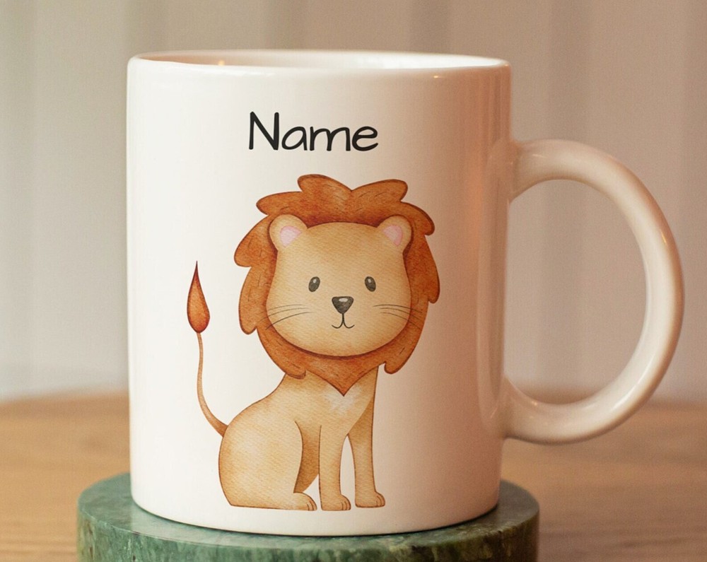 Custom Personalized Lion Mug For Kids With Name - Ceramic Gift