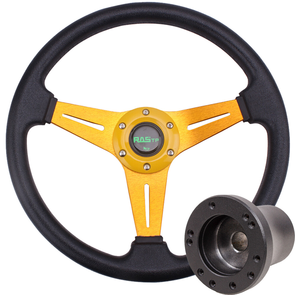 Gold 14inch Golf Cart Steering Wheel Accessories+Black Adapter for EZGO TXT RXV