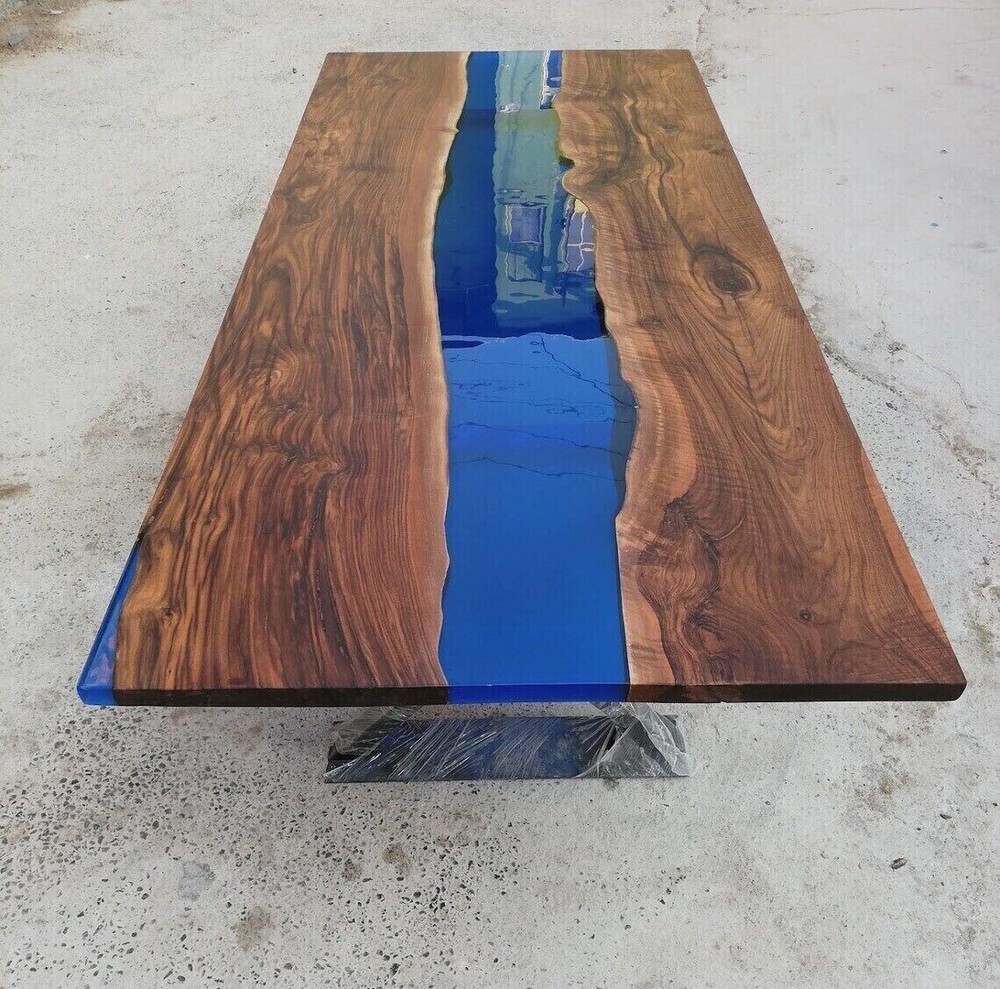 Clear Blue Epoxy Resin Coffee Table Top, Epoxy Center Sofa Wooden Table Decors