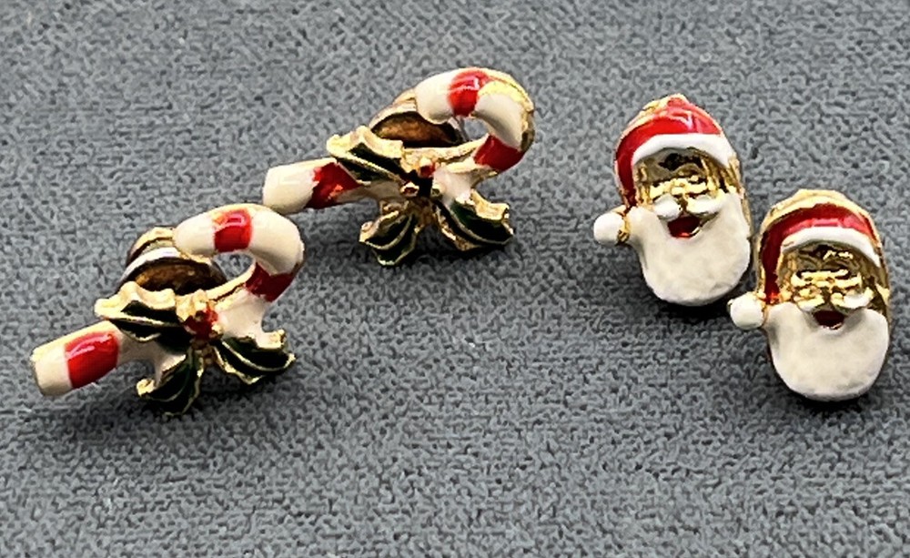 Festive Santa & Candy Cane Christmas Earrings Set - 2 Pairs