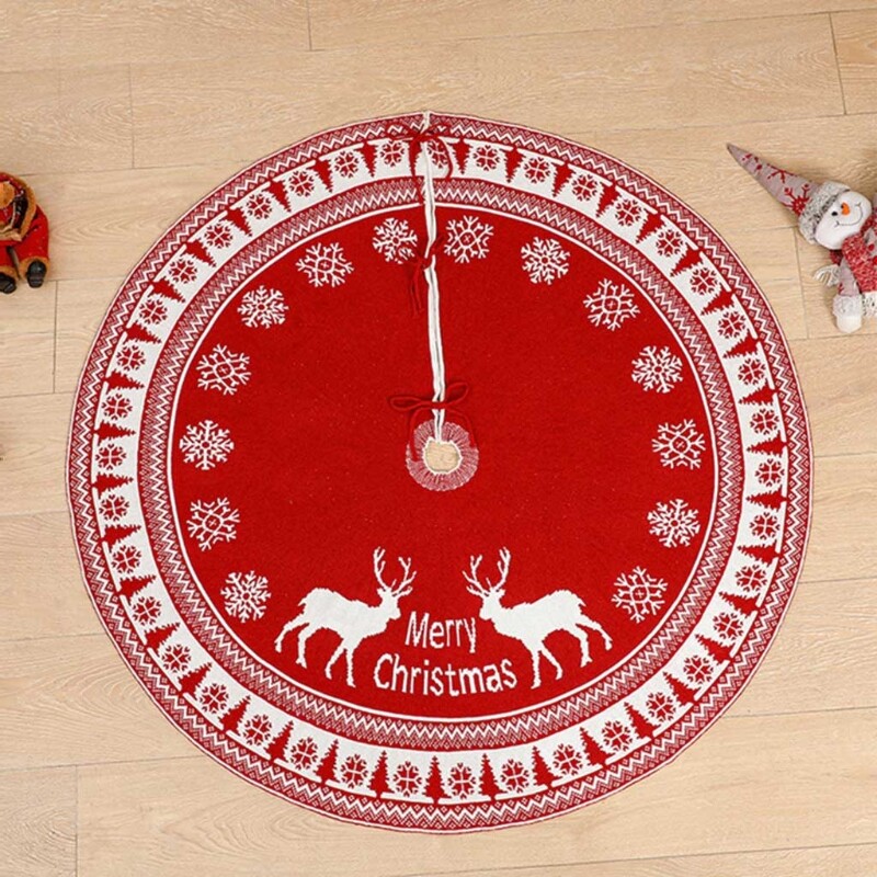 47in Rustic Snowflake Elk Christmas Tree Collar Skirt Xmas Decor