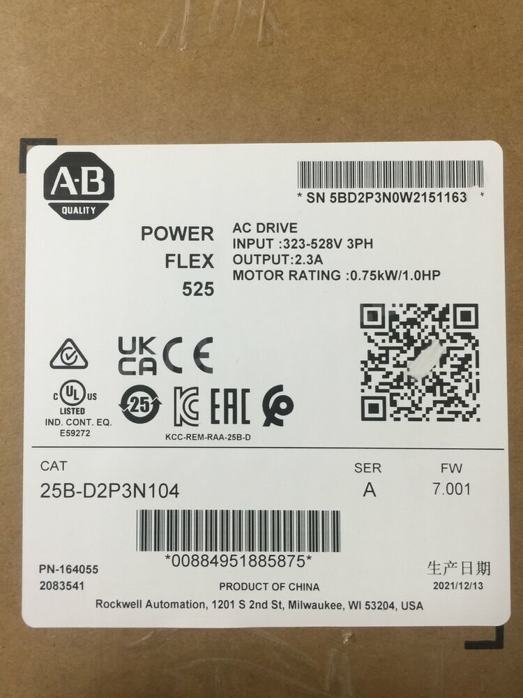 NEW Allen-Bradley 25B-D2P3N104 Power Flex 525 0.75kW 1Hp AC Drive 25BD2P3N104
