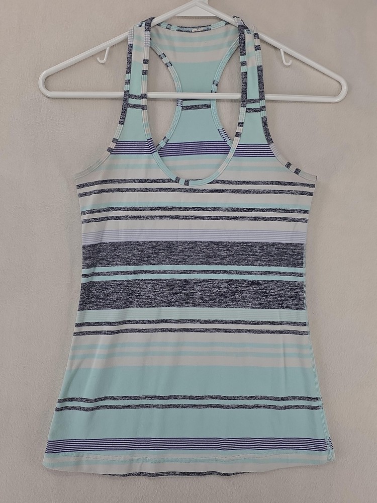 Lululemon Shirt Womens Medium Blue Green Cool Racerback Tank Striped Yoga