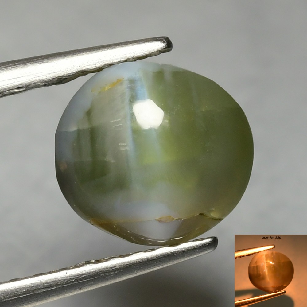 1.72Ct Supreme Round 6.5 MM Genuine Green To Grayish Purple Alexandrite Cats Eye