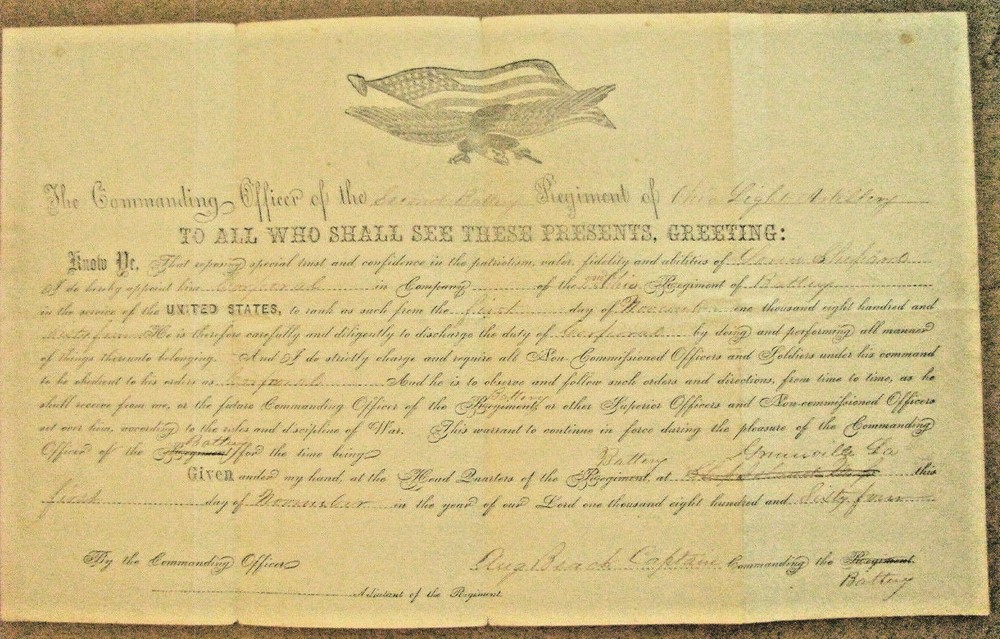 CIVIL WAR 2ND OHIO ARTILLERY  LOUISIANA COMMISSION 1864