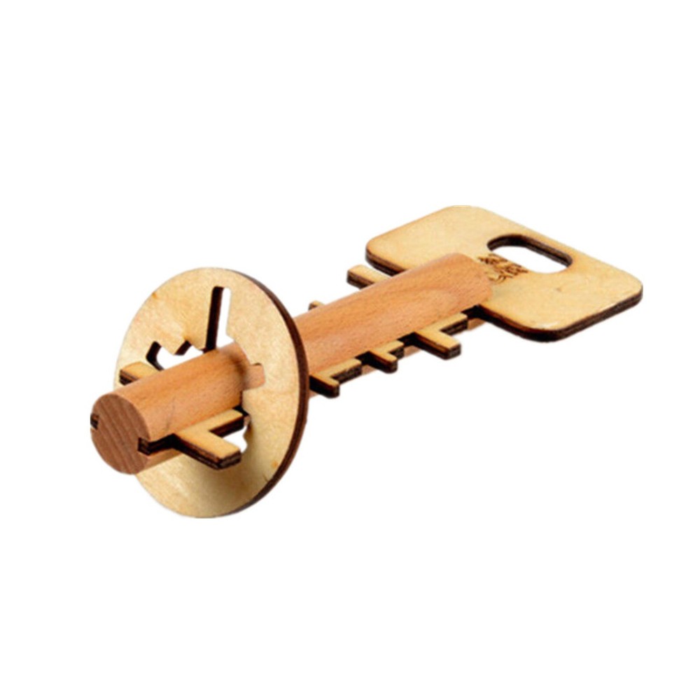 Wooden IQ Test Puzzle Brain Teaser Unlock Key Magic Trick Game