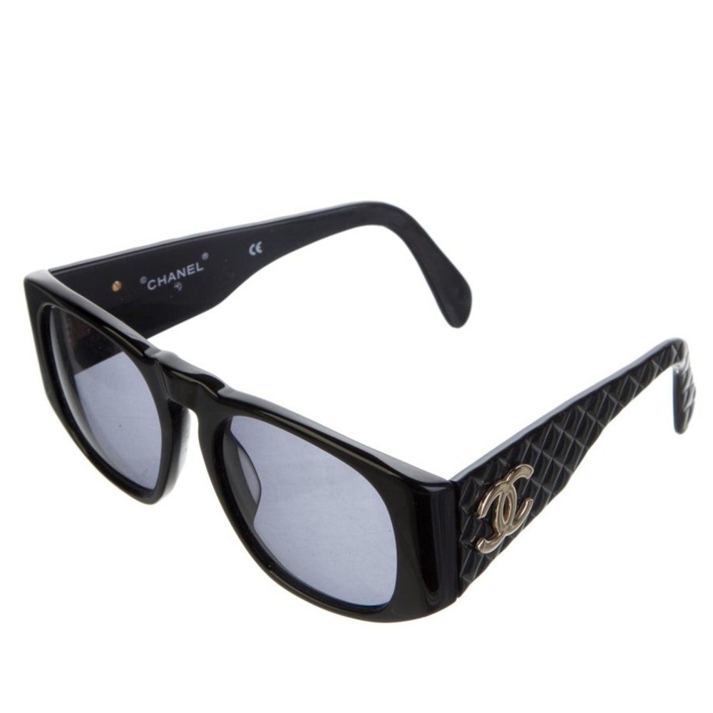 Chanel CC Logo Square Black Gold Sunglasses Set