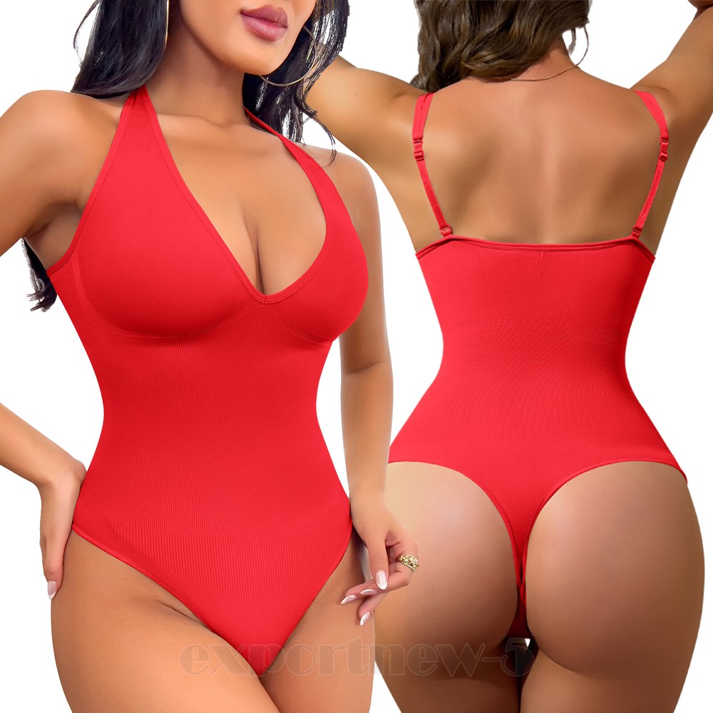 Sexy Deep V Thong Bodysuit Slimming Halter Shapewear Tank Top