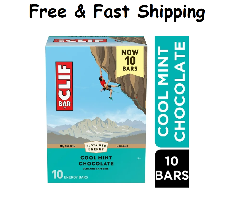 CLIF BAR Cool Mint Chocolate with Caffeine Made with Organic Oats 2.4 oz 10 Pack