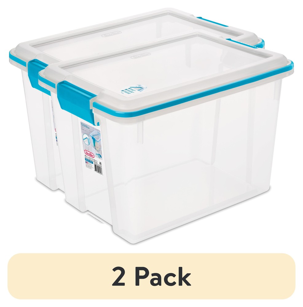 20 Quart Clear Storage Bin with Lid - 2 Pack, Weather-Resistant, Blue