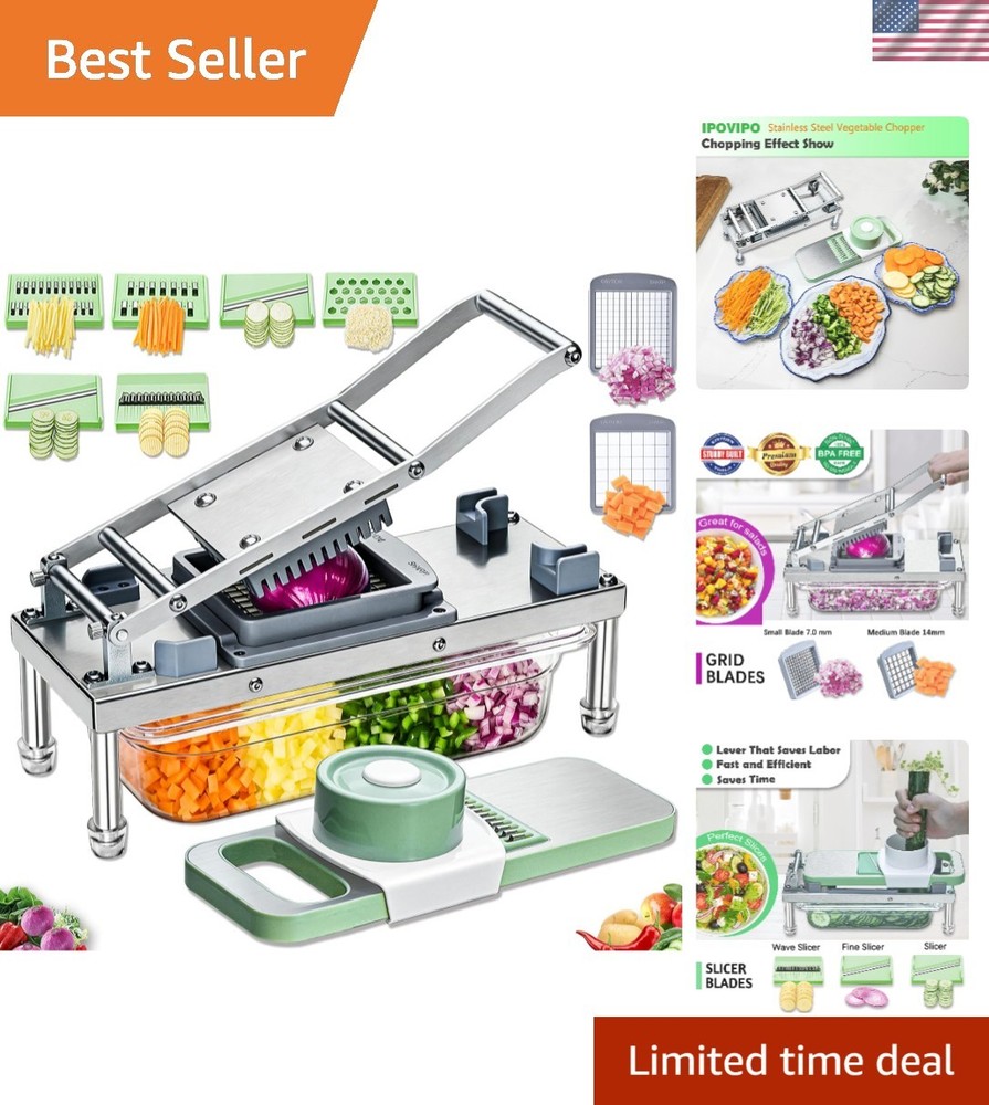 Versatile Stainless Steel Food Cutter & Grater with 8 Blades - Effortless Prep!