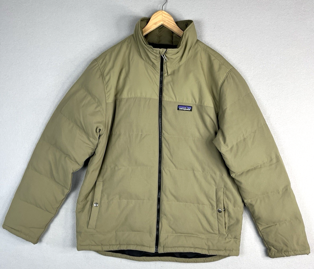 Men's Patagonia Bivy Duck Down Insulated Puffer Jacket in Khaki Green - Size Large