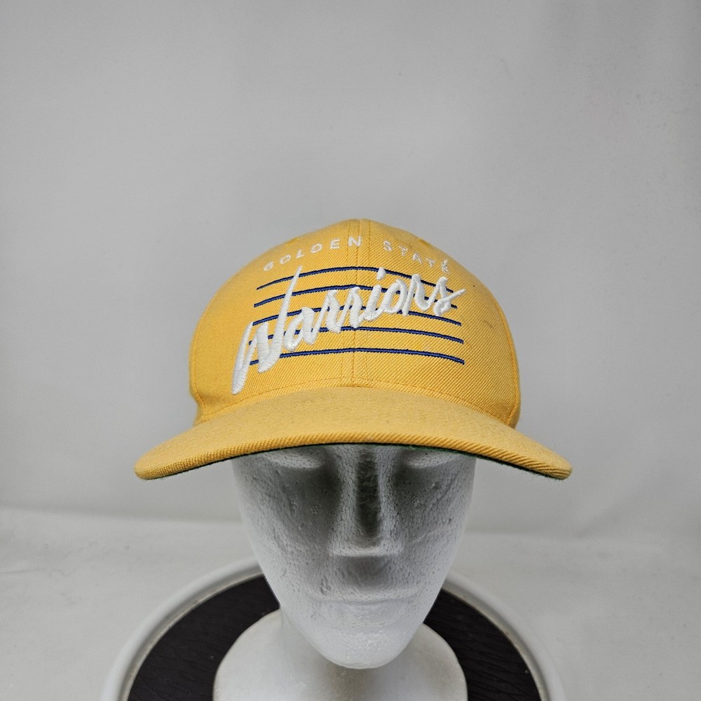 Golden State Warriors Hat Cap Snap Back Mens Yellow Blue NBA Basketball Script