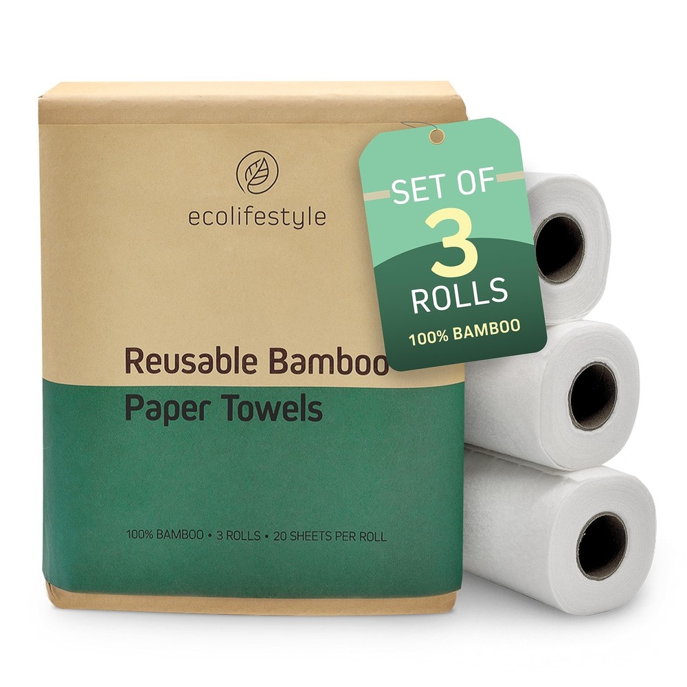 Ecolifestyle Washable Bamboo Paper Towels 1 Roll 20 Sheets Reusable Eco-Friendly