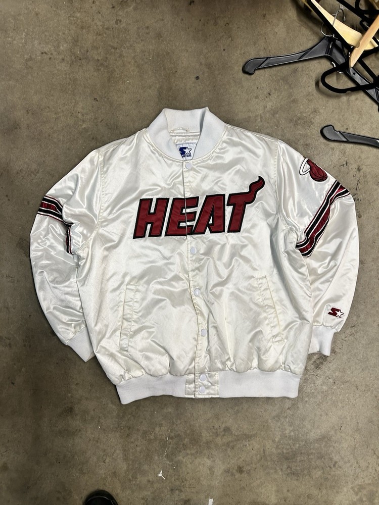 Vintage MIAMI HEAT VARSITY JACKET STARTER SATIN White  SIZE XL