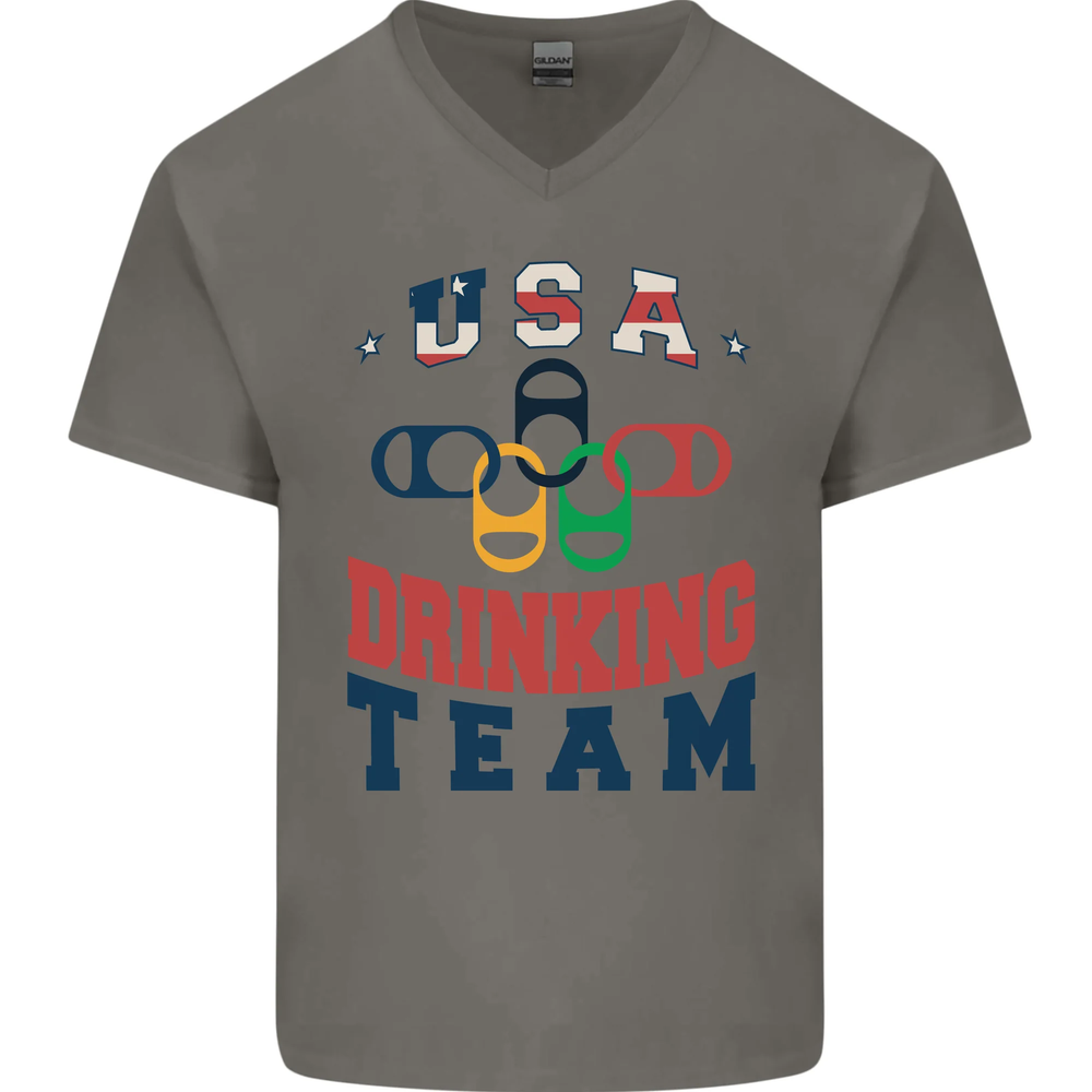 USA Drinking Team Funny Bachelor Party Beer Mens V-Neck Cotton T-Shirt