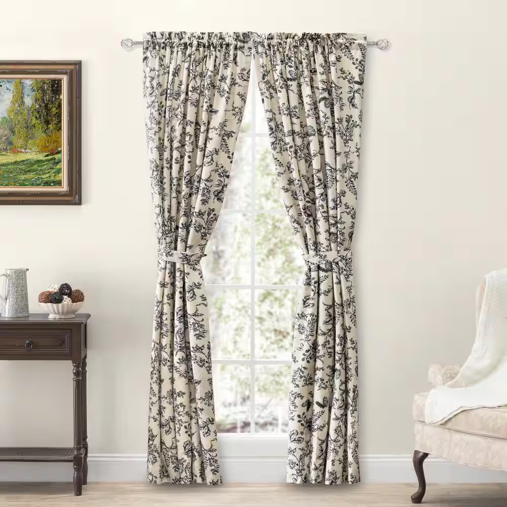 Waverly Gardens 42 In. W X 45 In. L Toile Rod Pocket Room Darkening Curtain Pane