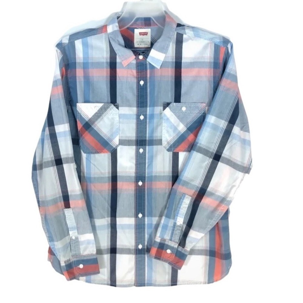 LEVI'S Plaid Shirt Men Sz M Long Sleeve Lightweight Western Cowboy Cottage Y2K