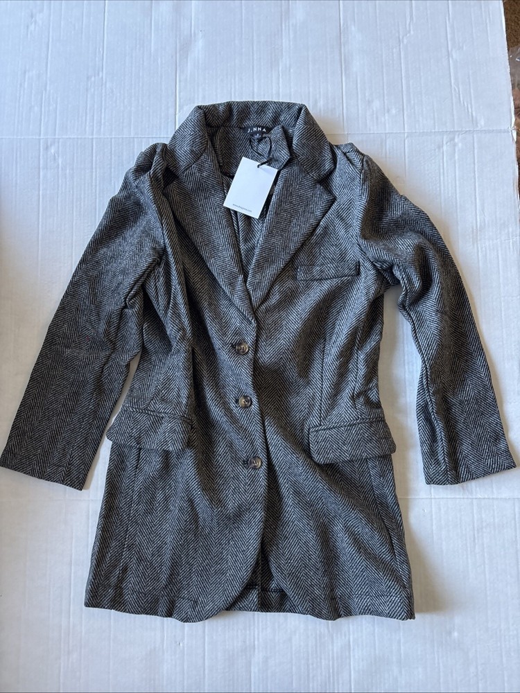J.NNA Herringbone Peacoat Jacket Pockets Tie Back New Size Small