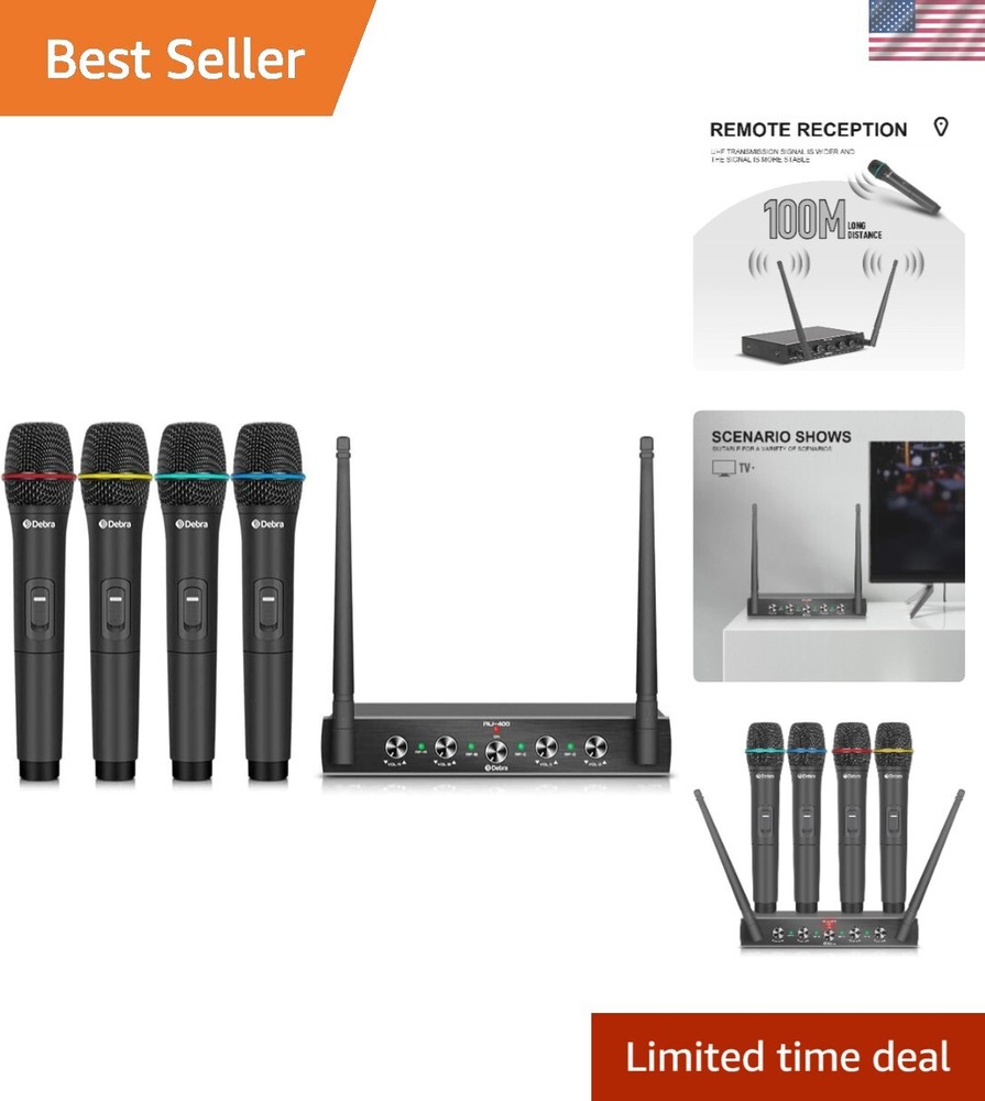 4 Channel UHF Wireless Microphone System with Handheld & Lavalier Mics for Karaoke & Parties