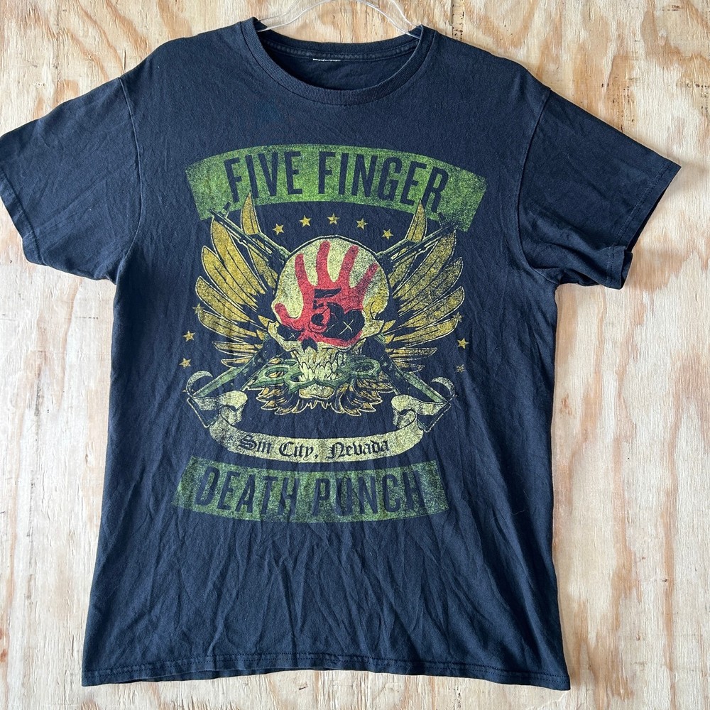 Y2K Vintage Five Finger Death Punch Graphic T-Shirt Black Mens Medium  