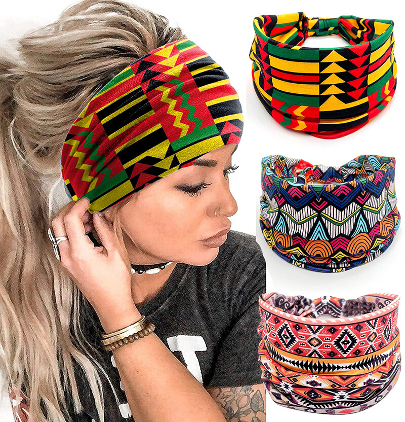 African Print Cotton Stretch Headband for Women Soft Wide Hairband