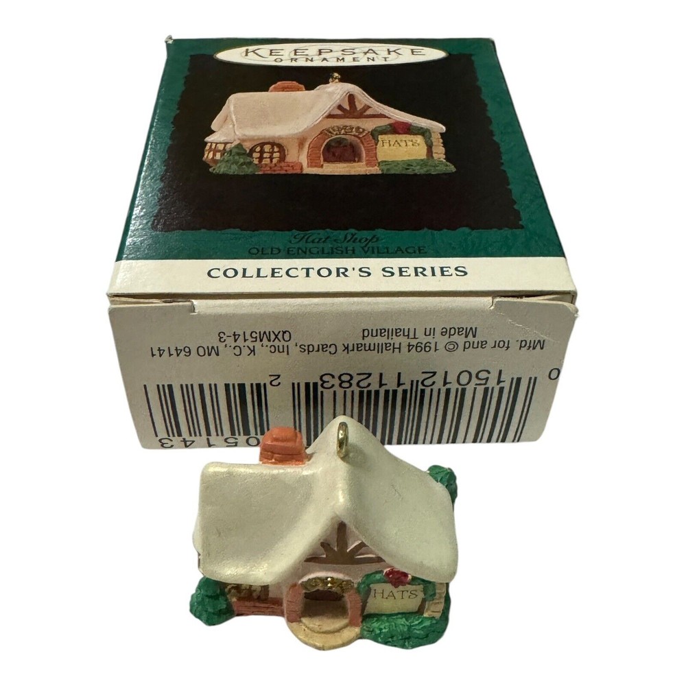 1994 Hallmark Mini Old English Village Hat Shop Christmas Ornament Box