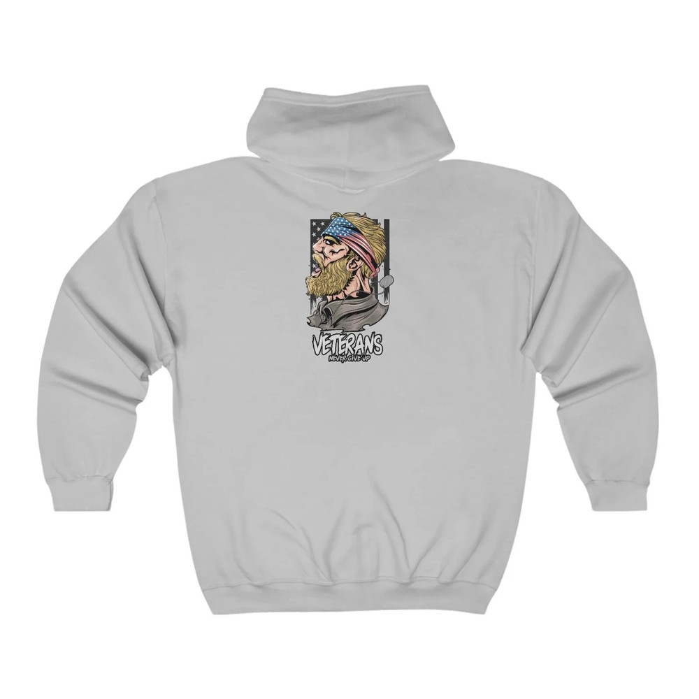 Stylish Kyloug Men's Classic Fit Hoodie: Full Zip with Back Print for Veterans