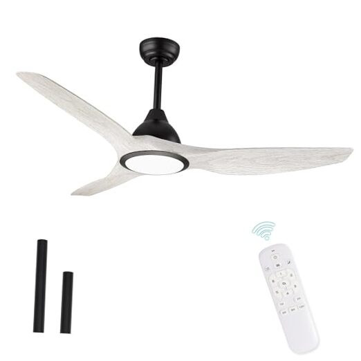 52 Inch White Modern Ceiling Fan with Light and Remote Control