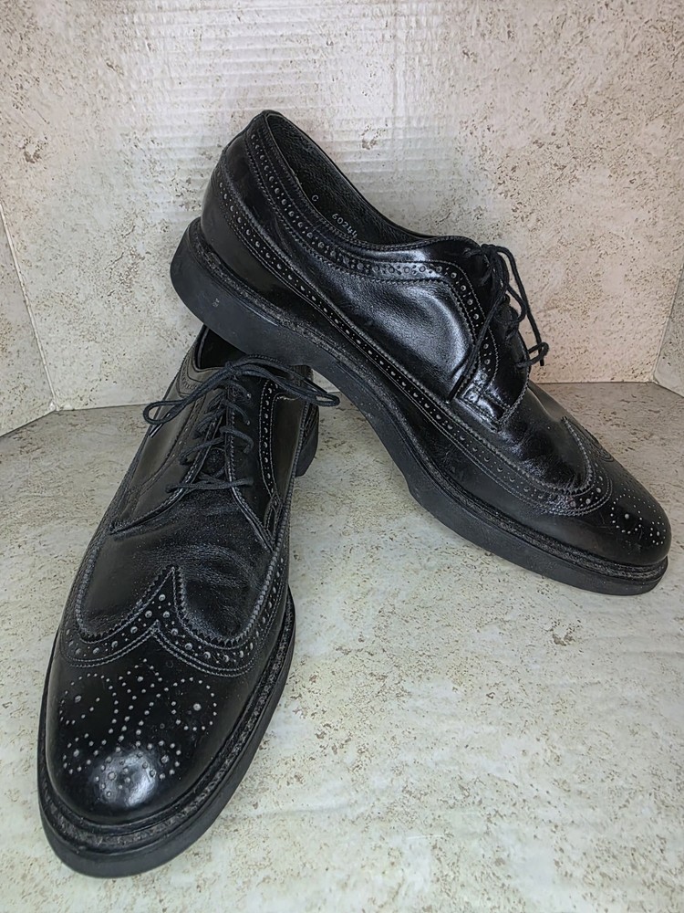 Black Leather Wingtip Oxford Dress Shoes Men Sz 11 Lace-Up Brogue Formal Classic