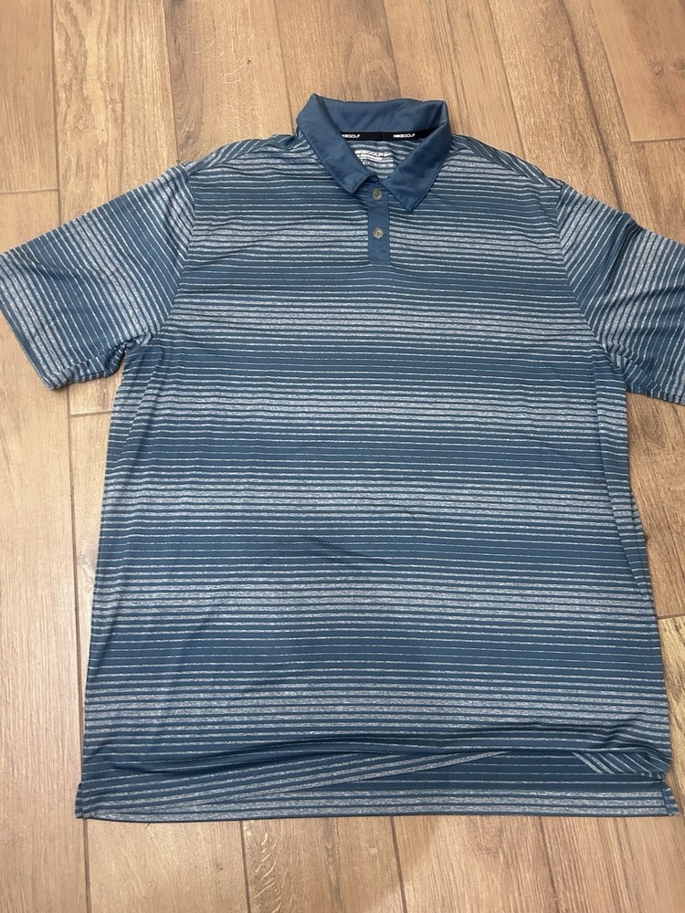 Nike Golf Tour Performance Polo Men’s XXL Blue/Teal Striped Dri-Fit Short Sleeve