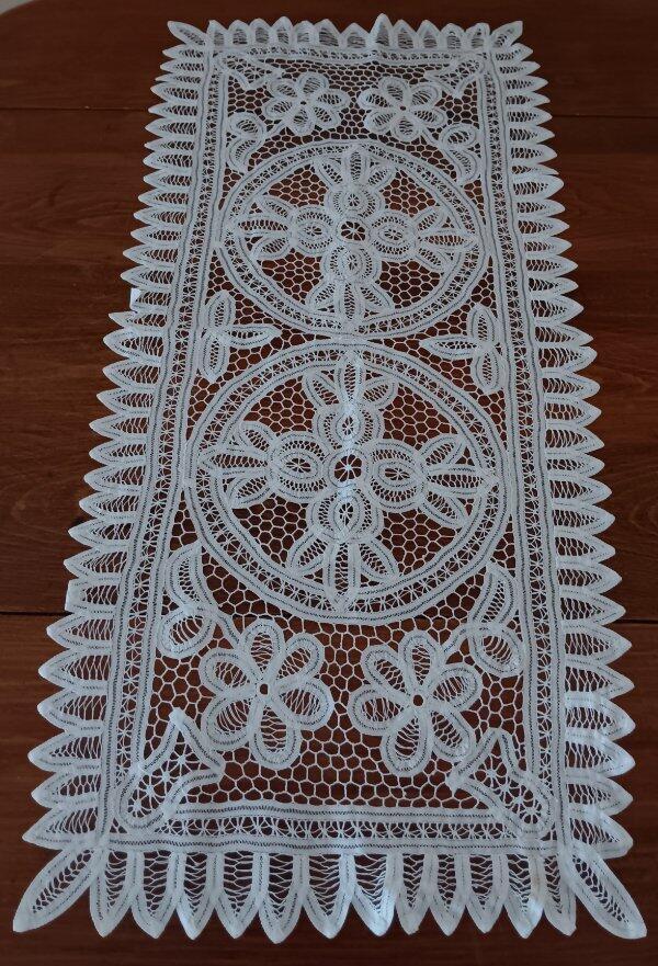 Vintage Battenburg Tape Lace Table Runner Dresser Scarf White 34