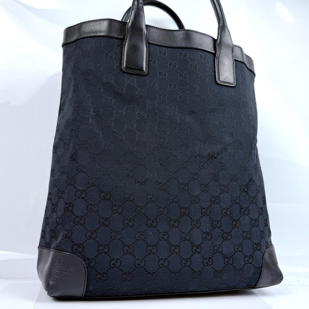 Gucci GG Canvas Leather Tote Bag Black A4 PC Storage Preowned  