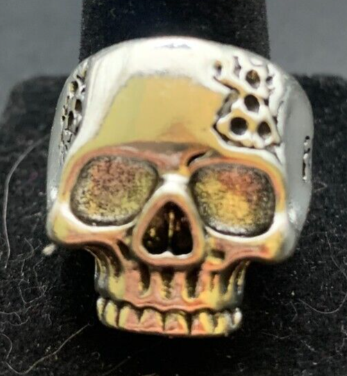 Vintage Antique Silver Tone Skull Ring - Size 9