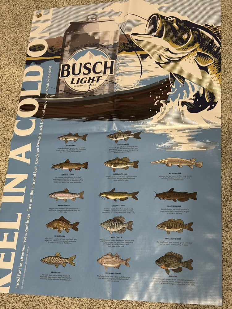 NEW  BUSCH Light FISHING BANNER SIGN BEER MAN CAVE FRESH WATER