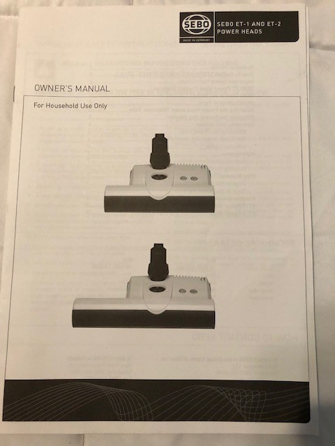 Sebo Vacuum ET-1 and ET-2 owner's manual booklet for Powerhead / Power Nozzle