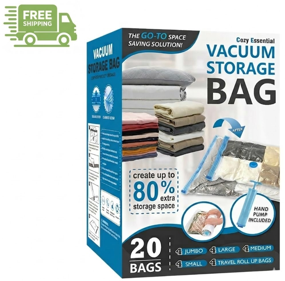 Cozy Essential Vacuum Storage Bags, Compression Space Saver Bags, 20 Combo