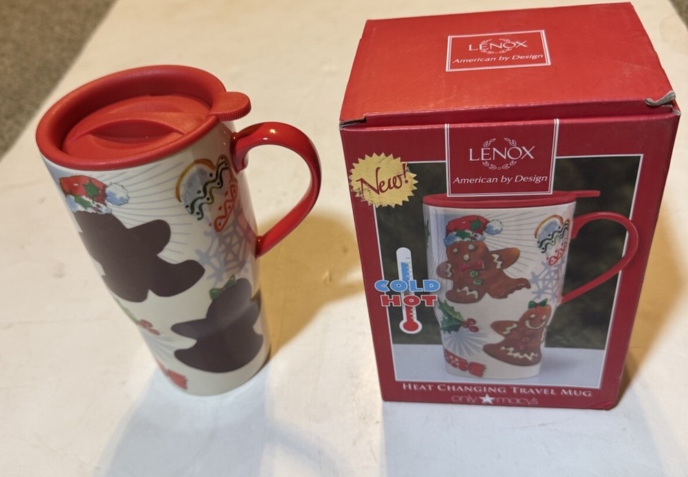 Lenox Gingerbread Travel Mug Heat Changing Porcelain Home for the Holidays 20 Oz