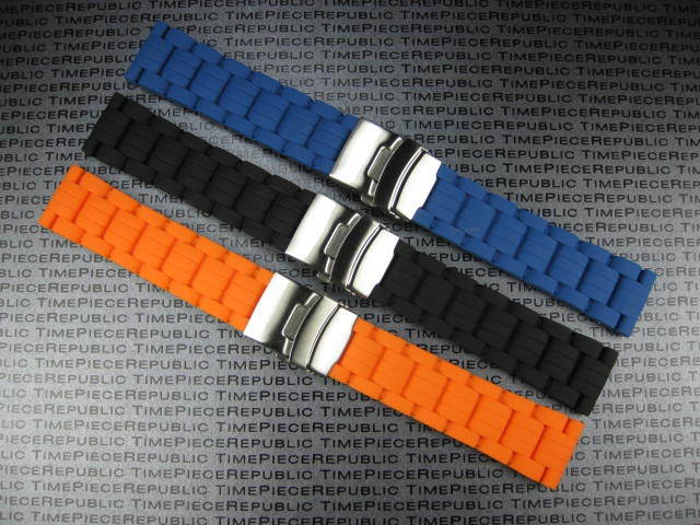 New 20mm Soft Rubber Strap Diver Deployment Watch Band Black Blue Orange IWC C