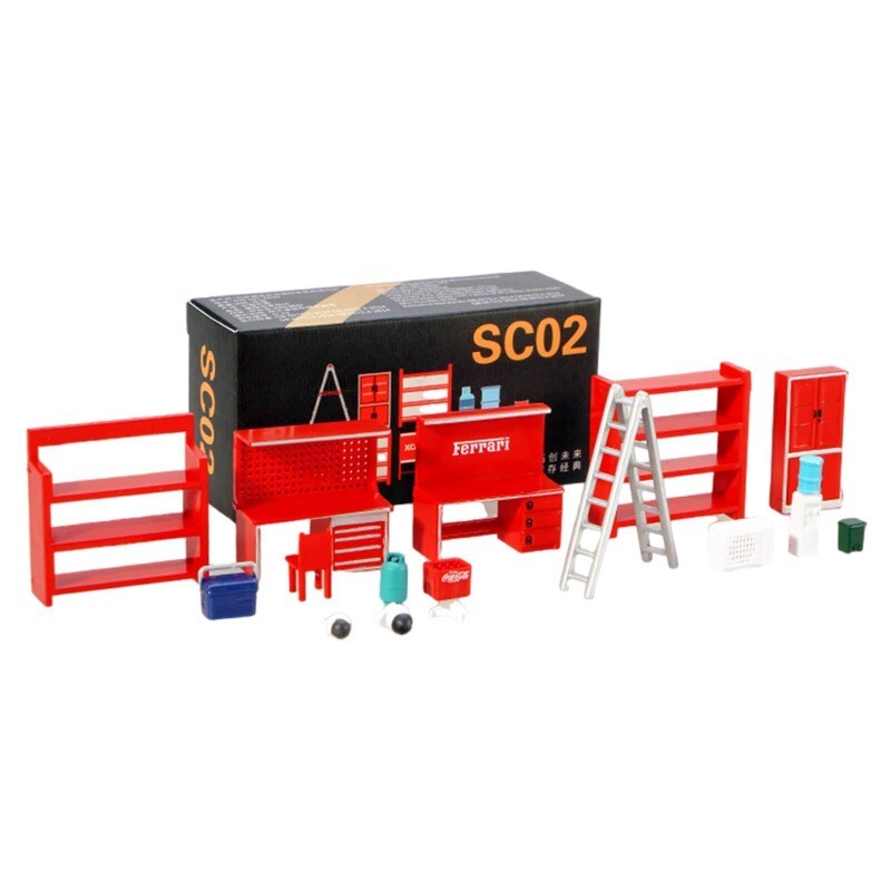 1/64 Diorama Model Car Garage Maintenance Tools Display Scenery Model Set Toy