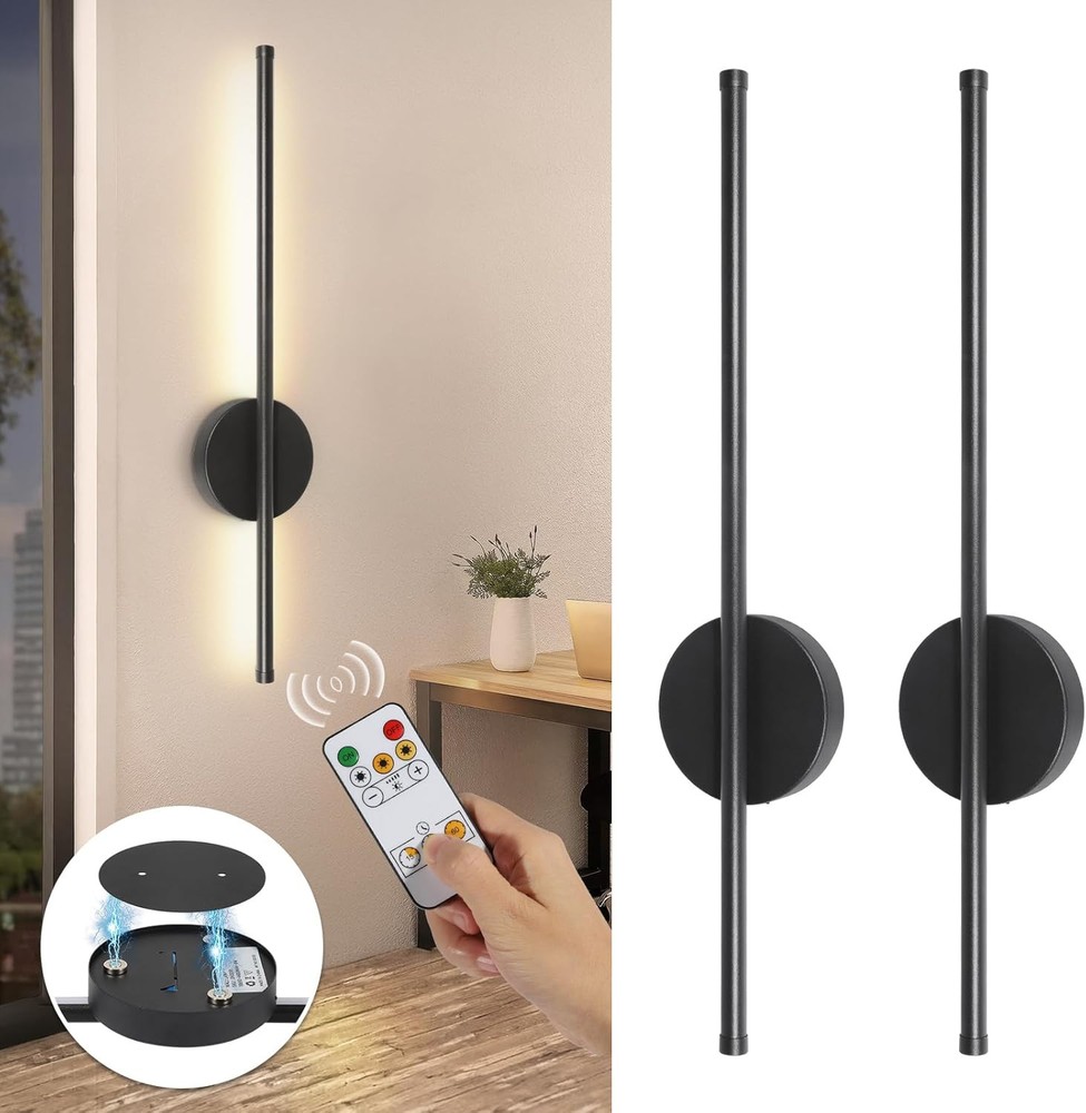 Battery Operated Wall Sconces Set of Two, Wireless Rechargeable Black