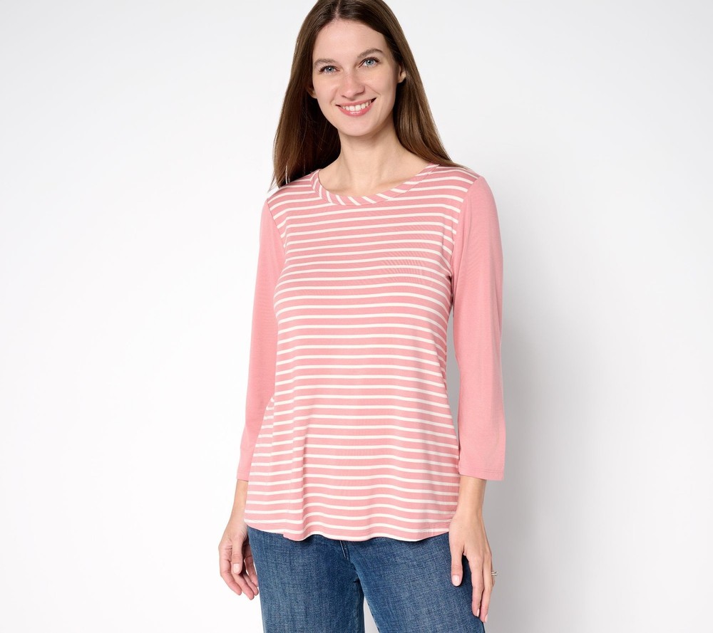 Fashion Women's Top Plus Sz 2X Rayon 230 Stripe Pink A697247