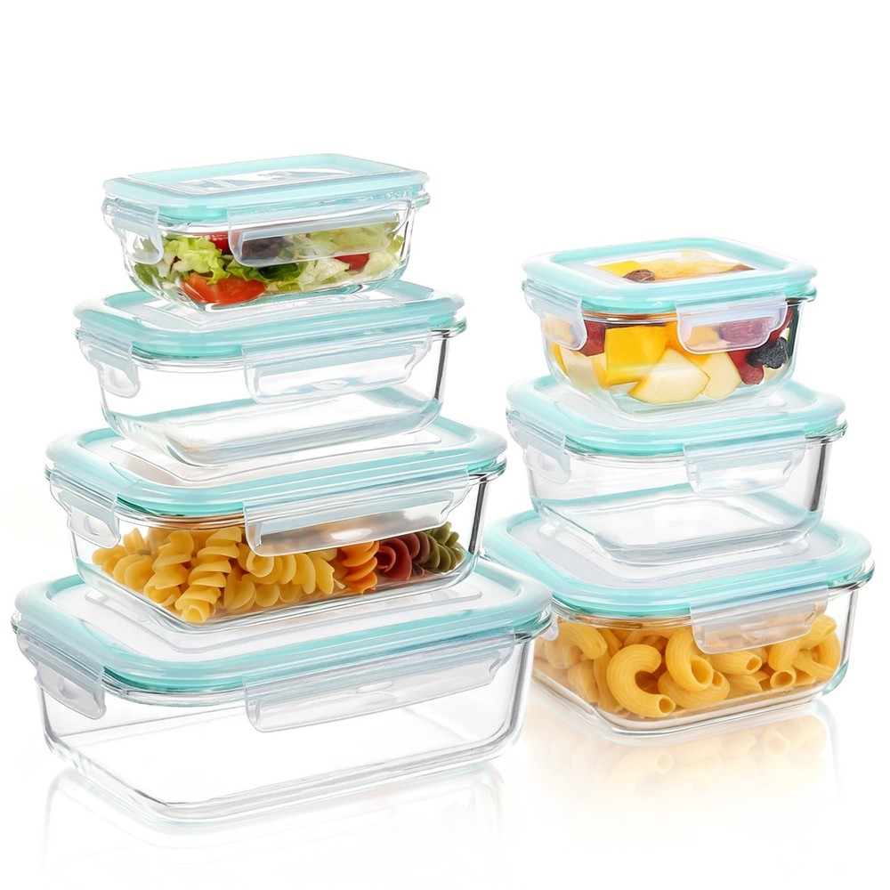 Glass Food Storage Containers with Lids,7 Pack Glass Tupperware, Airtight Meal