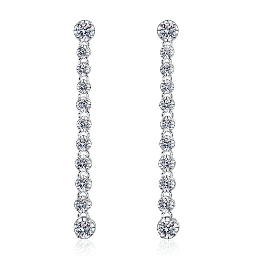 1.98 Ct Round Moissanite Tassel Drop Earrings in 925 Sterling Silver