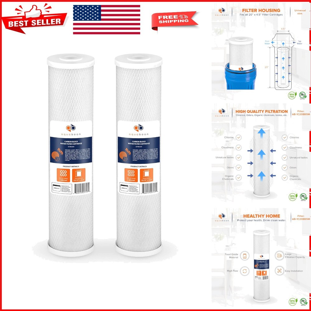 Whole House 20 x 4.5 Inch Carbon Filter - Removes Chlorine & Chemicals | 2 Pack