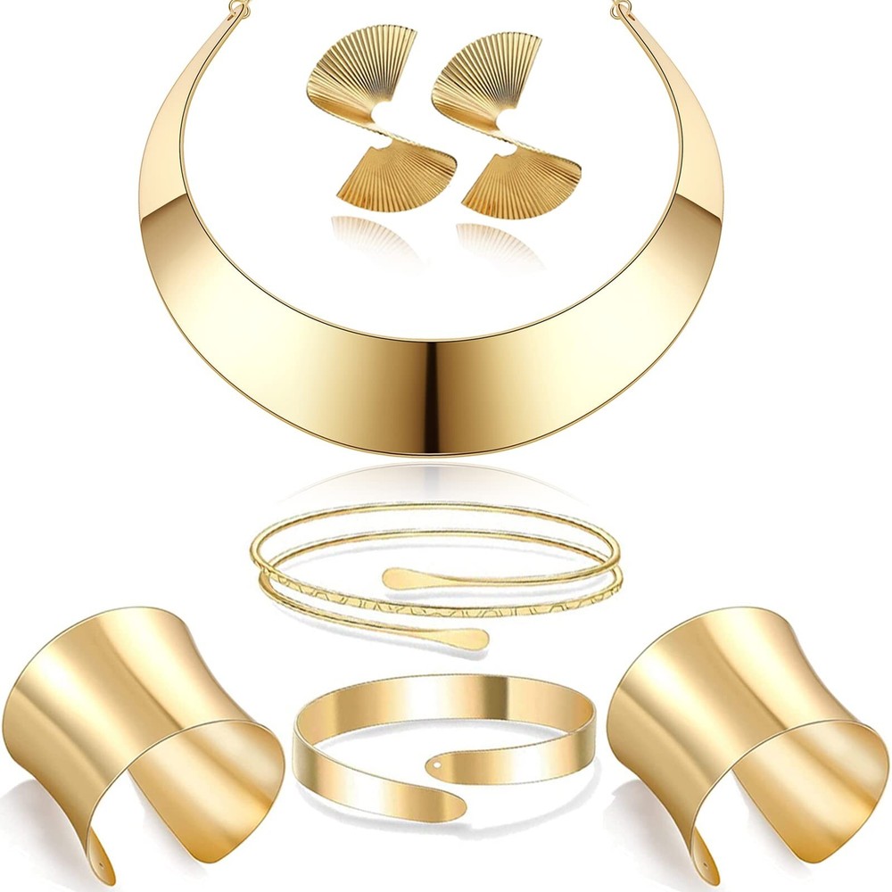 7-Piece African Jewelry Set: Collar, Choker, Earrings, Cuff, and Bangle