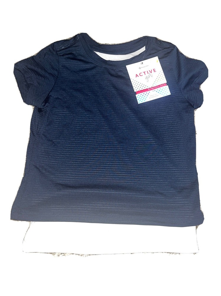 Members Mark Navy Active Girl Shirt with White Built-In Tank Top Size 10/12 NWT-image