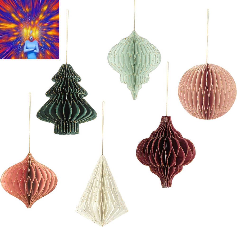 Christmas Party Decorations, 6 PCS 3D Mini Glitter Edge Paper Honeycomb Ornament